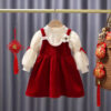 Baby Girl Winter Corduroy Dress Set – Red Pinafore with White Full Sleeve Top