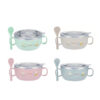 Stainless Steel Baby Feeding Bowl With Lid And Spoon Double Handle