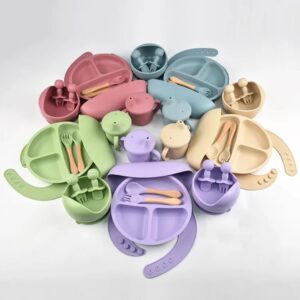 Silicone Baby Feeding Set With Plate Bowl Spoon Bib Cup BPA Free