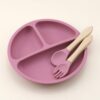 Silicone Baby Feeding Plate Set with Spoon & Fork – Divided Baby Plate - Image 3
